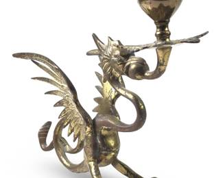 Vintage Solid Brass Griffen Candlestick Holder