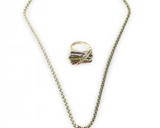 (2pc) Alluring Silver Multi Stone Necklace Set