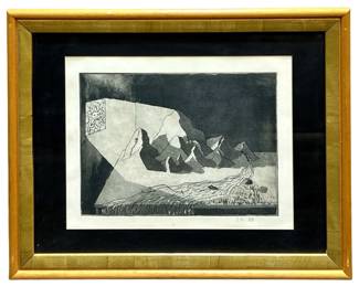 Signed S. Fox Mountain Scape Etching