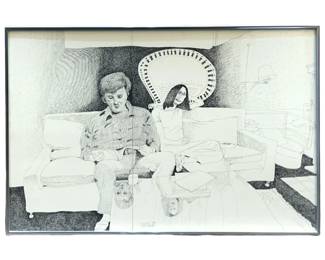 Signed W. Lee Savage âNorman & Julie" Ink Drawing