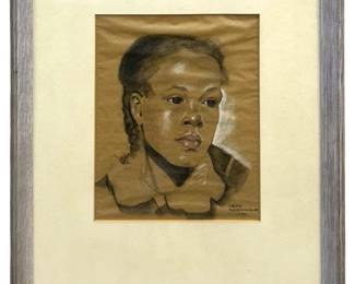 Signed Leon Berthold Original Charcoal Portrait