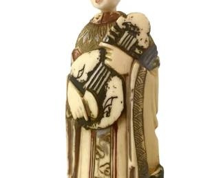 Painted Chinese Carved Bone Geisha Figure