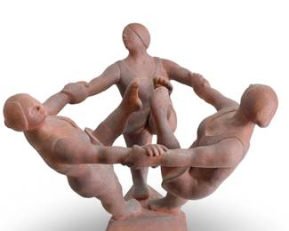 Signed Clay Dancing Ladies Ceramic Statue