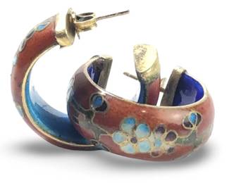 Pair Vintage Chinese Cloisonné Hoop Earrings