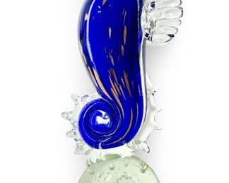 Murano Art Glass Blue Seahorse Sculpture