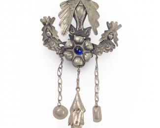 Ornate Peruvian Silver Peacock Fish Figural Brooch