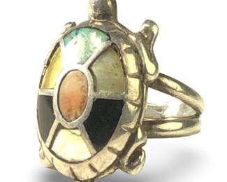 Vintage Zuni Silver Turtle Stone Inlay Ring