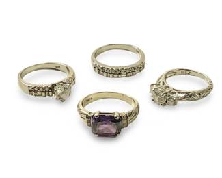 (4) Tremendous Amethyst CZ Sterling Silver Rings