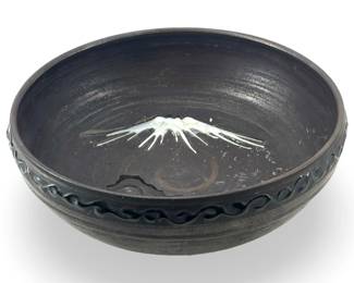 Japanese Mt Fuji Design Black Ceramic Bowl