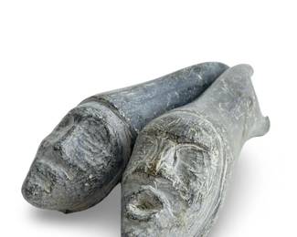 2 Pieces Hand Carved Soapstone Faces Eskimo