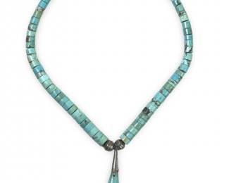 Native American Silver Turquoise Heishi Bead