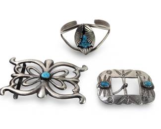 (3pc) Native American Silver Turquoise Bracelet