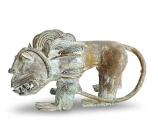 Antique Benin Bronze Lion Sculpture