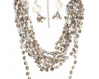 6 Strand Abalone Shell Bead Necklace W/Earrings
