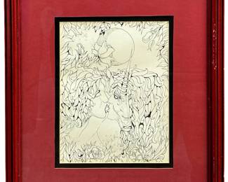 Signed Rock Bety Original Pen Drawing