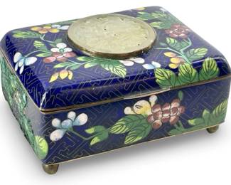 Floral Cloisonné Jade Medallion Dresser Box