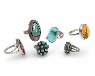 (6) Assorted Native American Silver Turquoise