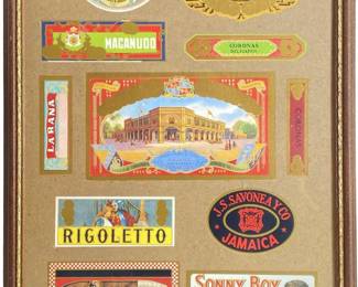 Framed Collection of Vintage Cigar Box Labels