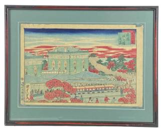 Antique Japanese Railroad Woodblock Print