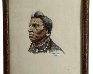 Signed Jim Benz water color Native American Chief