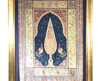 Framed Hanging Orient Hereke Silk Peacock Wall Art