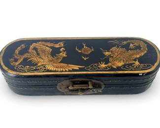 Chinese Dragon Black Lacquer Calligraphy Box