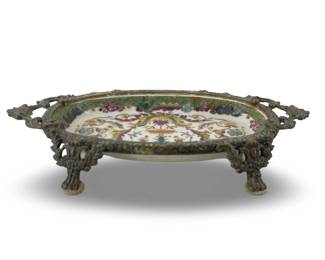 Hua Rong Tang Porcelain & Brass Footed Soap Dish