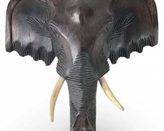 Detailed Carved Wood Hanging Elephant Sculpture