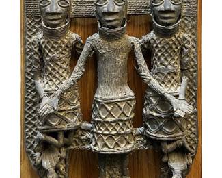Antique Benin Style Bronze Relief Wall Plaque