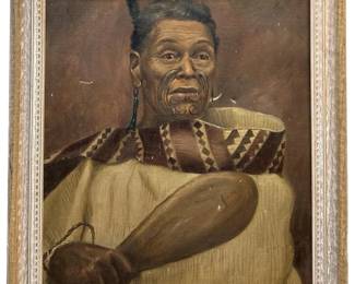 Old Signed Maori Chief Mohi Turei Oil on Canvas