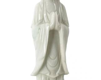 Chinese White Jade Carved Guanyin Sculpture