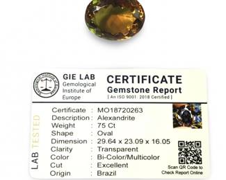 75Ct Oval Color Change Alexandrite Gemstone