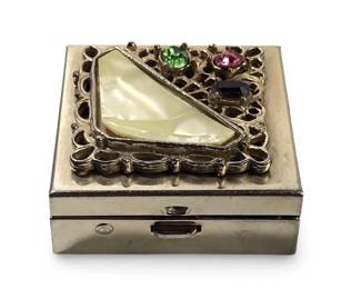 Vintage Gold Tone Jeweled Portable Ashtray