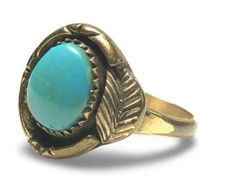Gold Over Sterling Turquoise Native American Ring