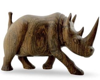 Hand Carved Wooden Rhinoceros Sculpture