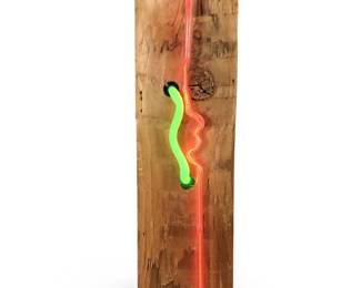 Skip Fox Original Mixed Media Dual Neon Wood Lamp
