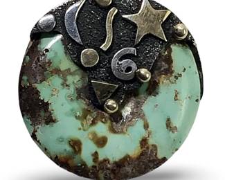 Vintage Round Sterling Silver Turquoise Pin