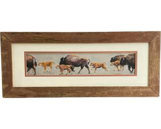 Signed Carol Schloss pastel âBuffalo herdâ