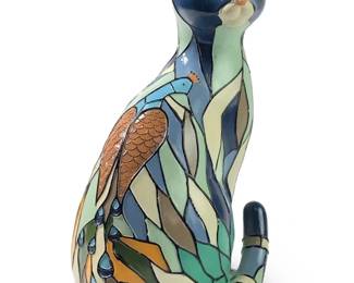 Tiffany Purr-fect Reflections Peacock Cat Figure
