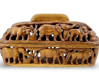 African Carved Wooden Lidded Fruit Basket