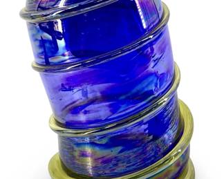 Signed Yellow and Cobalt Blue Art Glass Vase