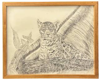 Signed Alan Edwards 1986 Graphite Jaguar Drawing