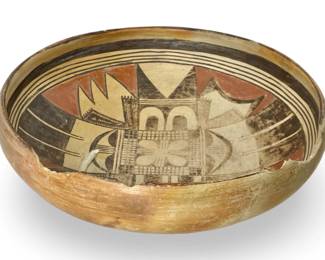 Antique Acoma Terracotta Polychrome Pottery Bowl