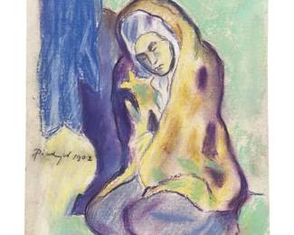 Signed Attributed Picasso Chalk Pastel Drawing