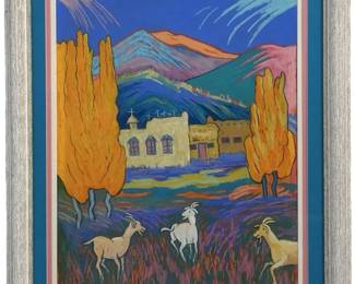 Signed Marge Chapman Vibrant Oil Pastel Drawing