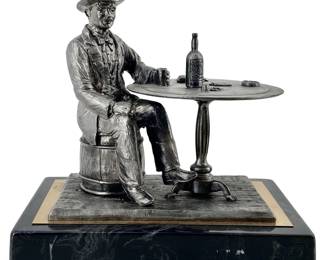 LE Ricker Pewter Gentleman at Table Sculpture
