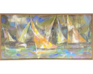 Signed Andri Oil On Canvas Abstract Sailboats