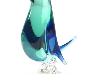 Vintage Murano Art Glass Teal Bird Figure