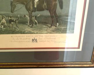 41. Pair of Framed Fox Hunt Prints "Mr. Charles Davis on Traverser" and "Mr Will Long on Bertha" engraved by ED W Hacker printed by W & H Barraud (32" x 31")