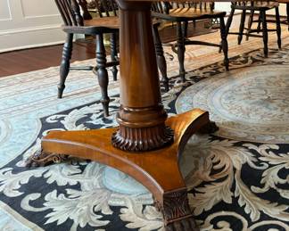 83. Antique Neoclassical Banded Double Pedestal Dining Table w/ Inlay (78" x 48" x 30") w/ 3-16" leaves